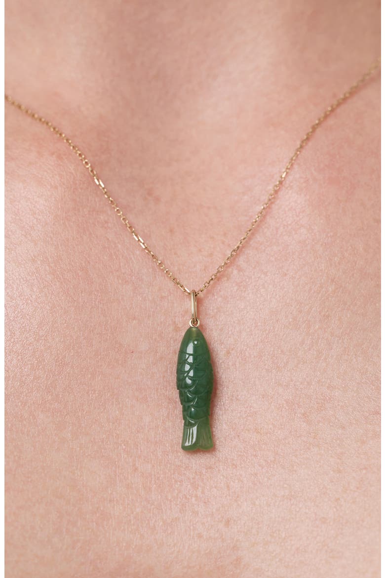 Solid Yellow Gold - Gemstone Fish Necklace, Alternate, color, Gold