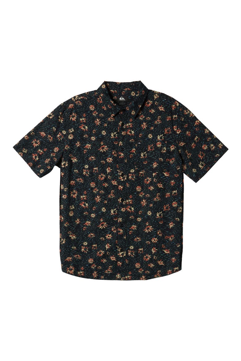 Kids' Future Hippie Floral Short Sleeve Button-Up Shirt, Main, color, BLACK