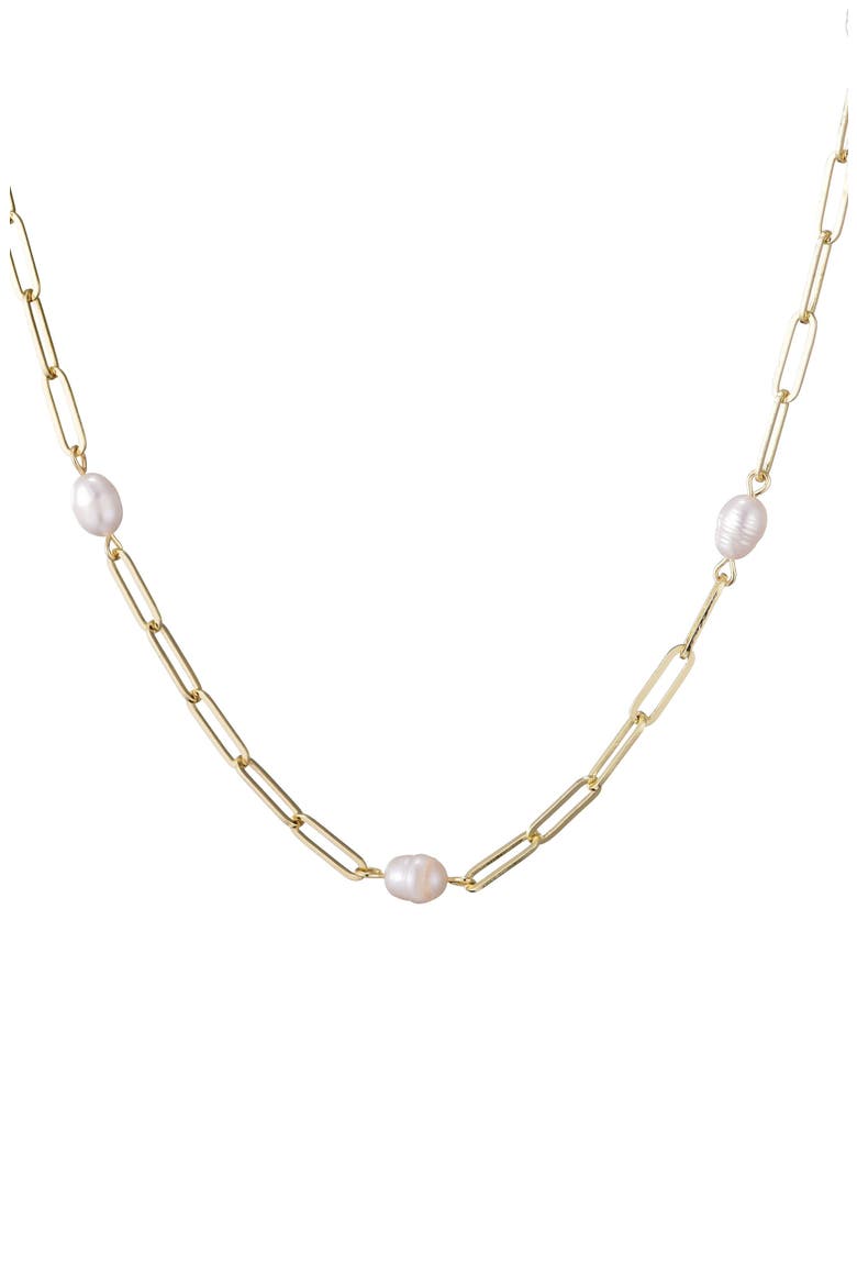 14K Gold Plated Freshwater Station Necklace, Main, color, WHITE