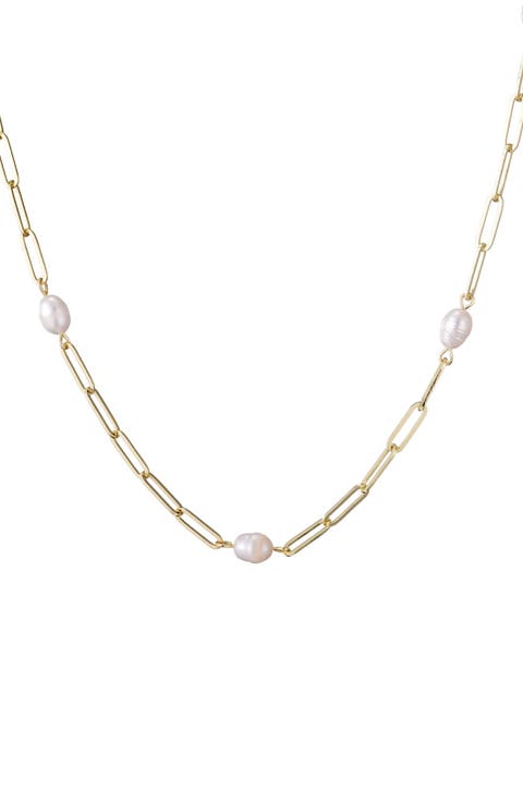 14K Gold Plated Freshwater Station Necklace