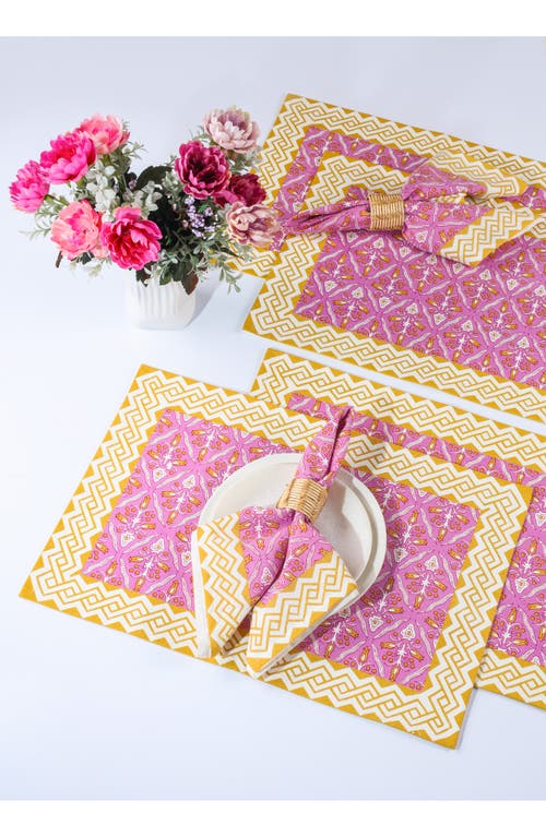 Tiramisu Set Of 4 Orchid Luxe Block Print Napkins In Yellow/pink