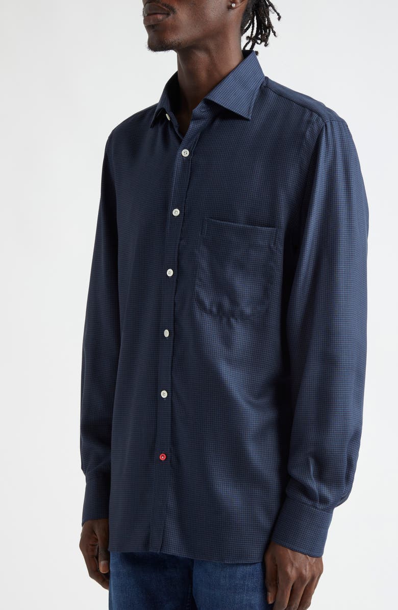 ISAIA Houndstooth Check Wool Button-Up Shirt, Alternate, color, Medium Blue