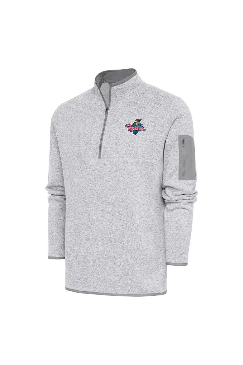 Men's Antigua  Heather Gray Cedar Rapids Kernels Fortune Quarter-Zip Pullover Jacket, Main, color, Heather Gray