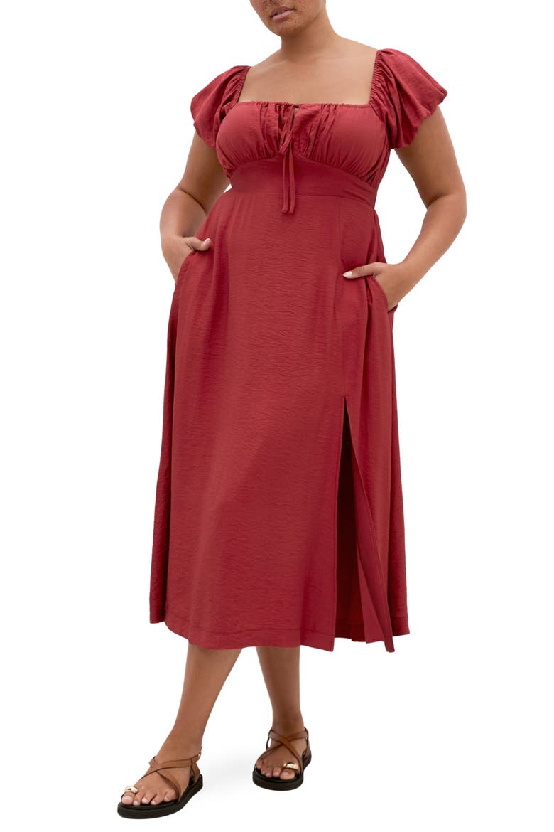 Abbigail Puff Sleeve Slit Maxi Dress, Main, color, SIENNA