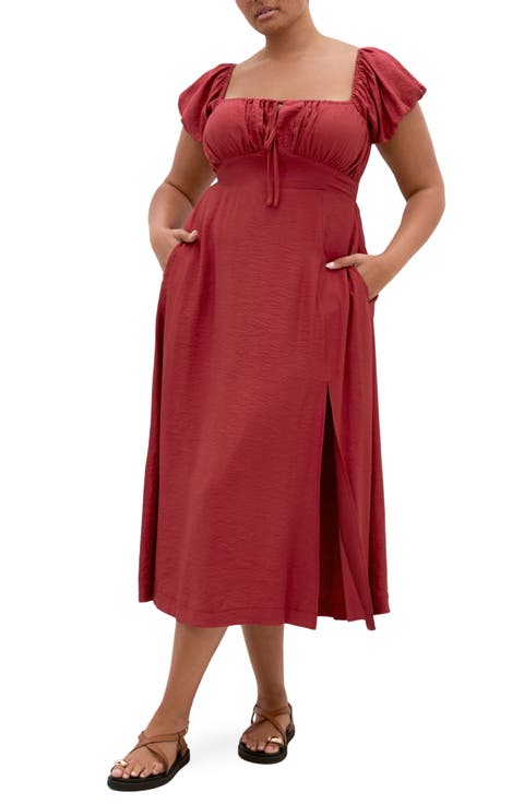 Abbigail Puff Sleeve Slit Maxi Dress (Plus)