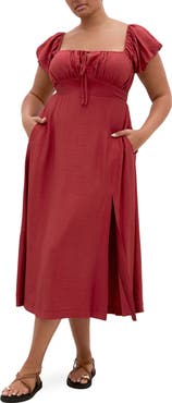 City Chic Abbigail Puff Sleeve Slit Maxi Dress