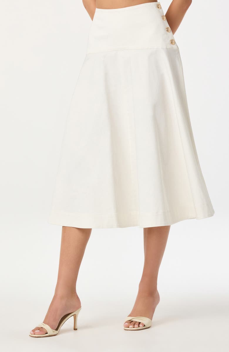 ASTR the Label Drop Waist Stretch Cotton Midi Skirt, Alternate, color, Off White
