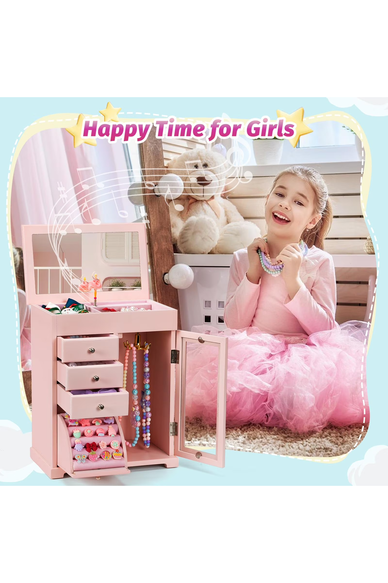 Wooden Pink Ballerina Musical Jewelry Storage Chest for Girls, Alternate, color, Pink