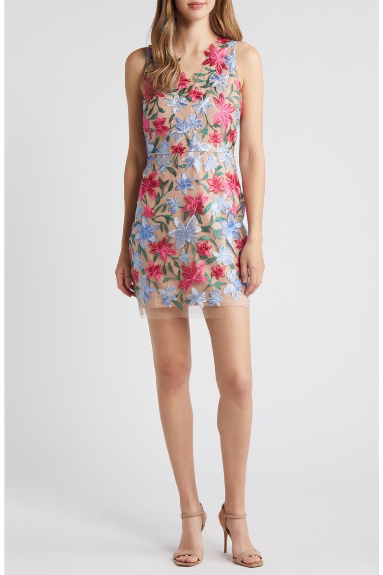 Embroidered Floral Minidress, Main, color, PNK/ BLUE