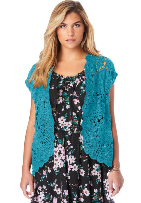 Plus Size Scallop Trim Crochet Cardigan Sweater