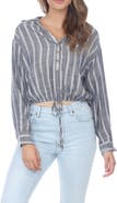 RAIN AND ROSE Stripe Drawstring Top