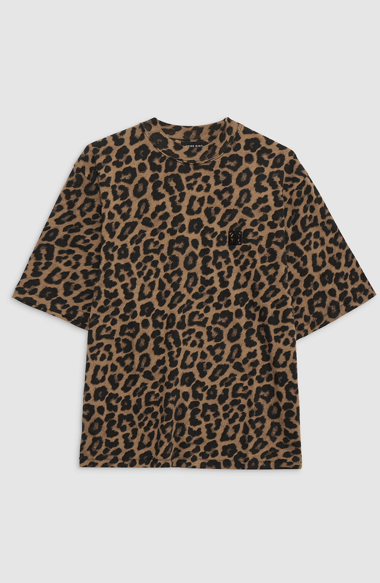 ANINE BING Avi Tee, Alternate, color, Black / Brown Leopard