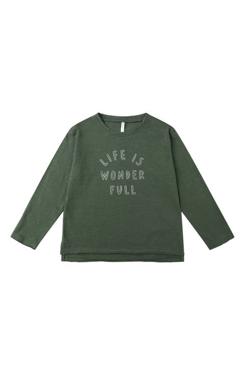 Raw Edged Graphic Long Sleeve T-Shirt