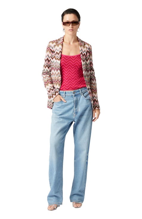 新品タグ付き MISSONI 赤白ストライプ ノースリーブ 42 Short cover up kaftan in zigzag crochet with lurex