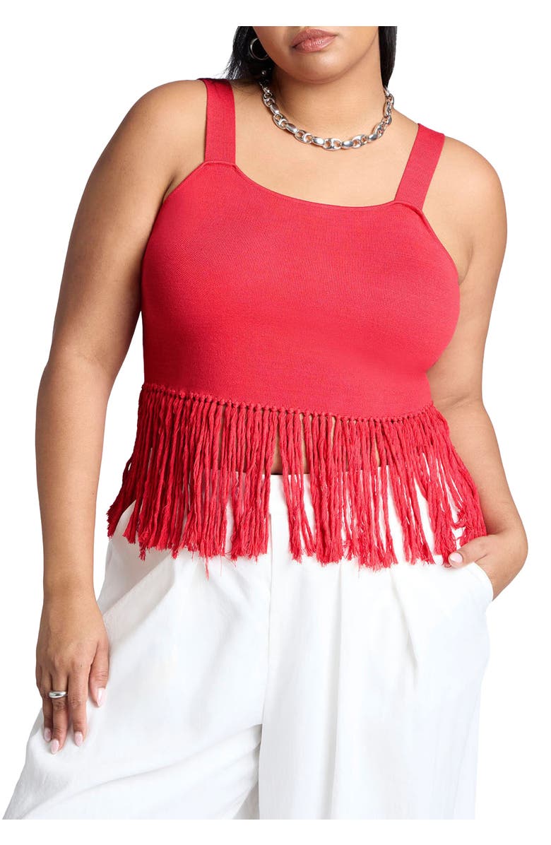 ELOQUII Fringe Crop Top, Main, color, Bright Green