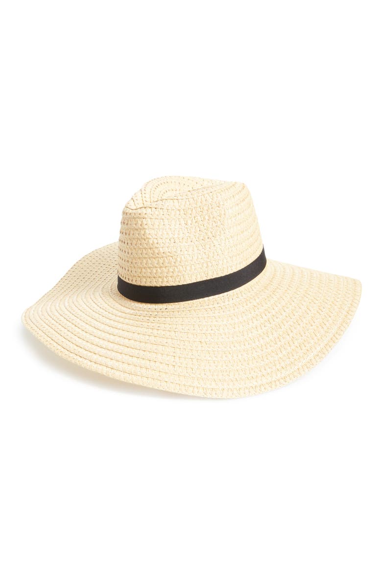 Wide Brim Staw Hat, Main, color, NATURAL/ BLACK