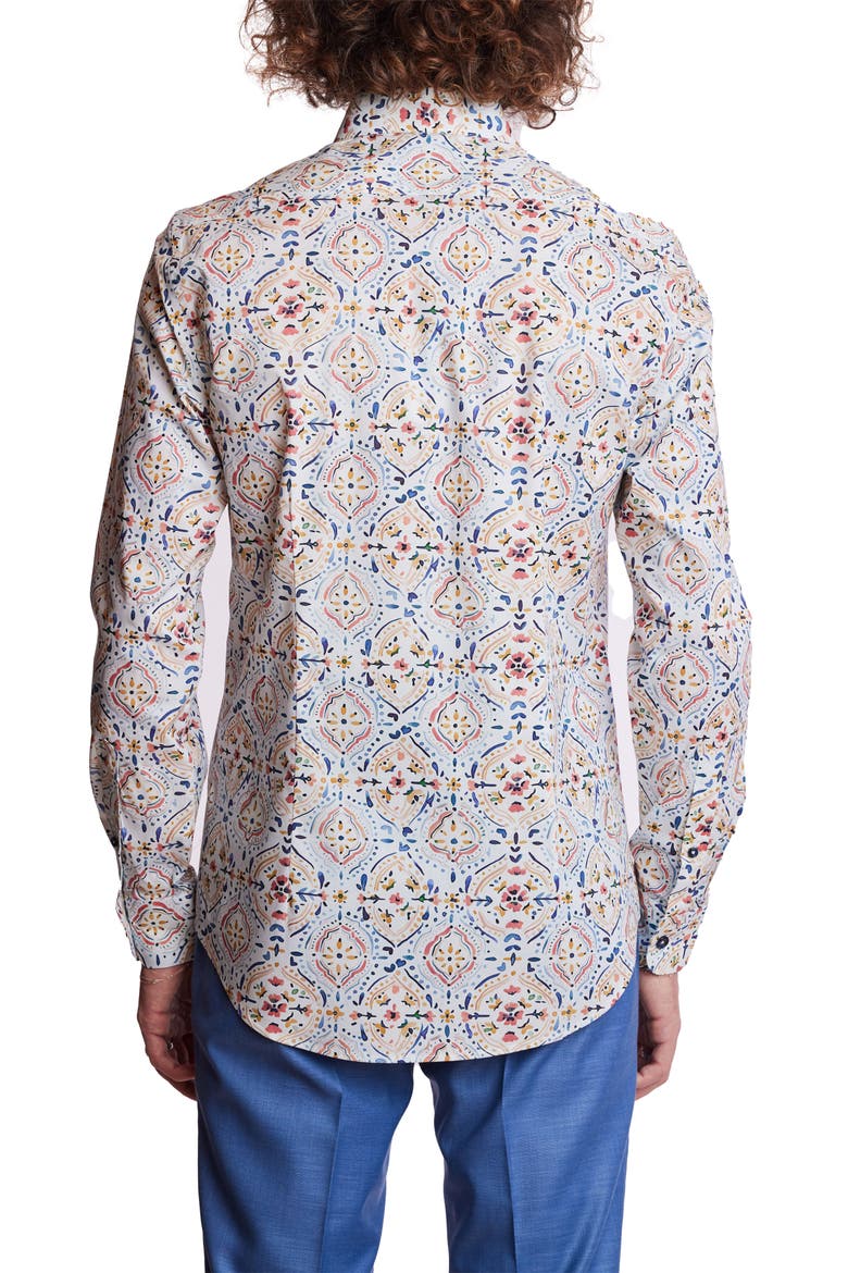 Brian Stretch Cotton Button-Down Shirt, Alternate, color, WHITE PEACH BLUE MOSAIC