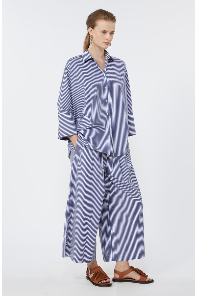 Ottone Stripe Cotton Wide Leg Crop Pants, Alternate, color, NAVY