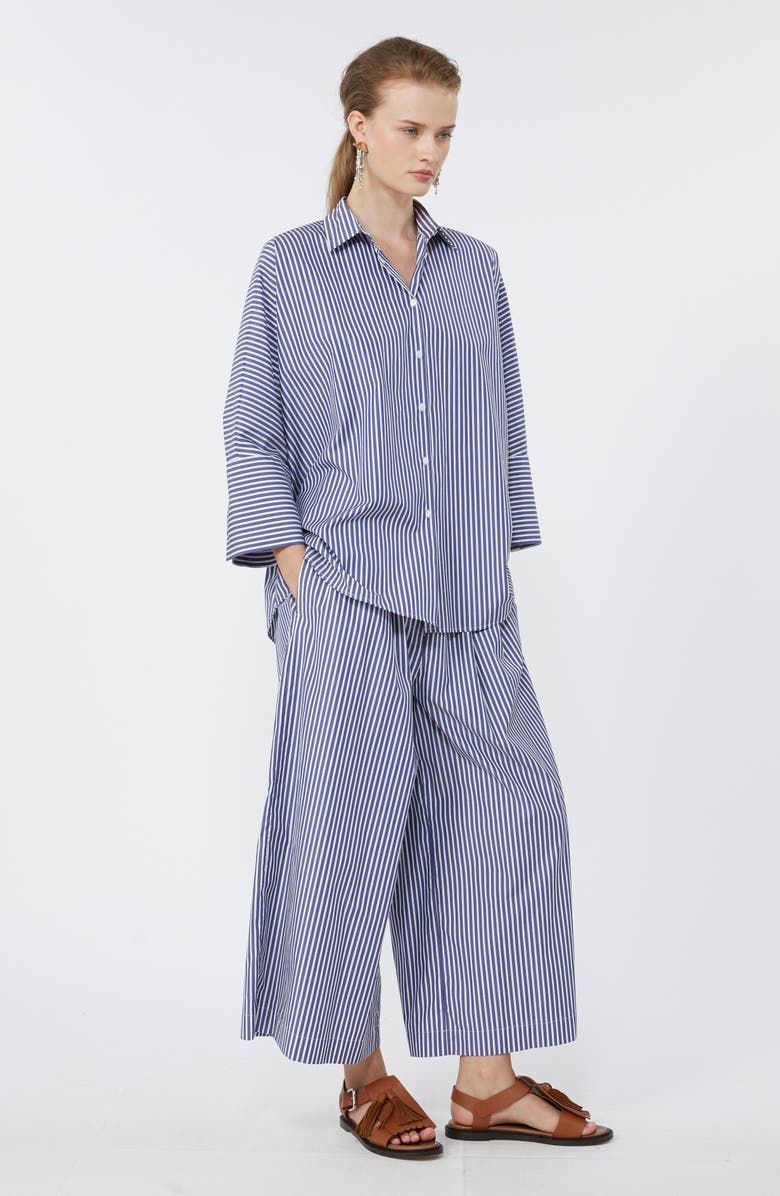 Weekend Max Mara Ottone Stripe Cotton Wide Leg Crop Pants, Alternate, color, Navy