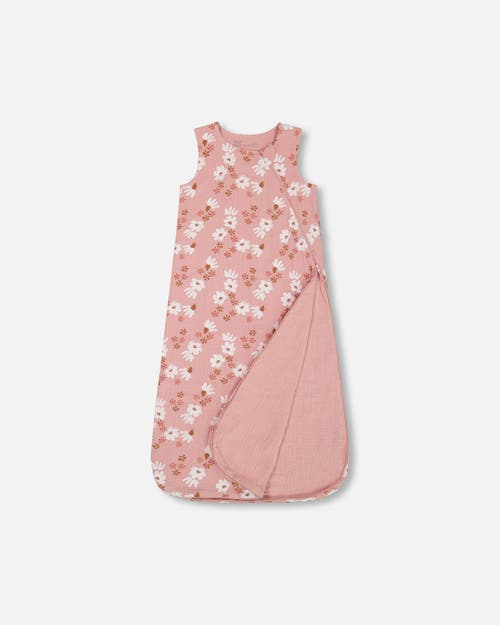 Deux Par Deux Baby Girl's Printed Muslin Sleep Sack Pink And White Flowers In Pink And White Flowers
