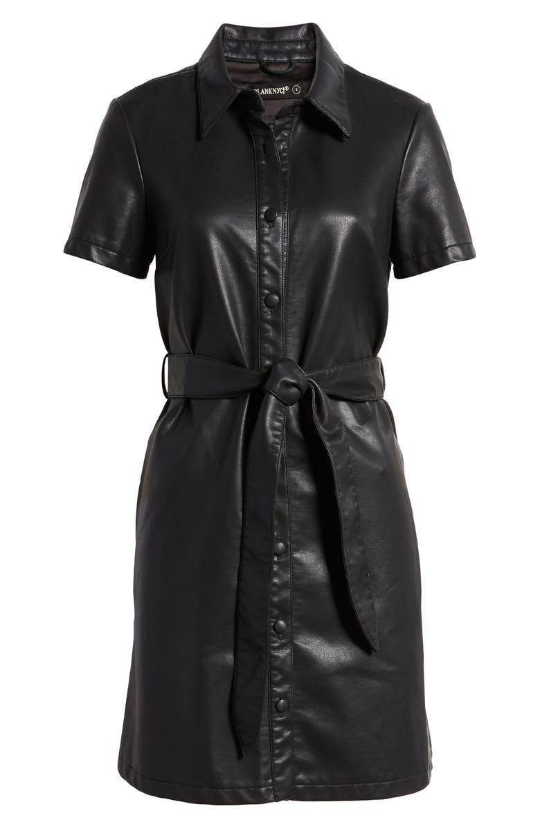 BLANKNYC Belted Faux Leather Shirtdress, Alternate, color,