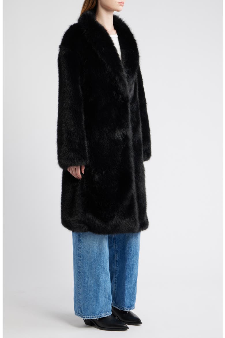 Long Faux Fur Coat, Alternate, color, BLACK