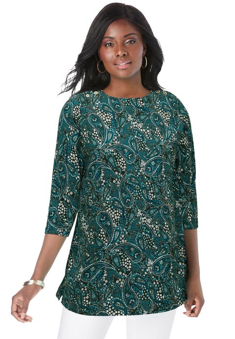 Stretch Cotton Boatneck Tunic (Plus Available)