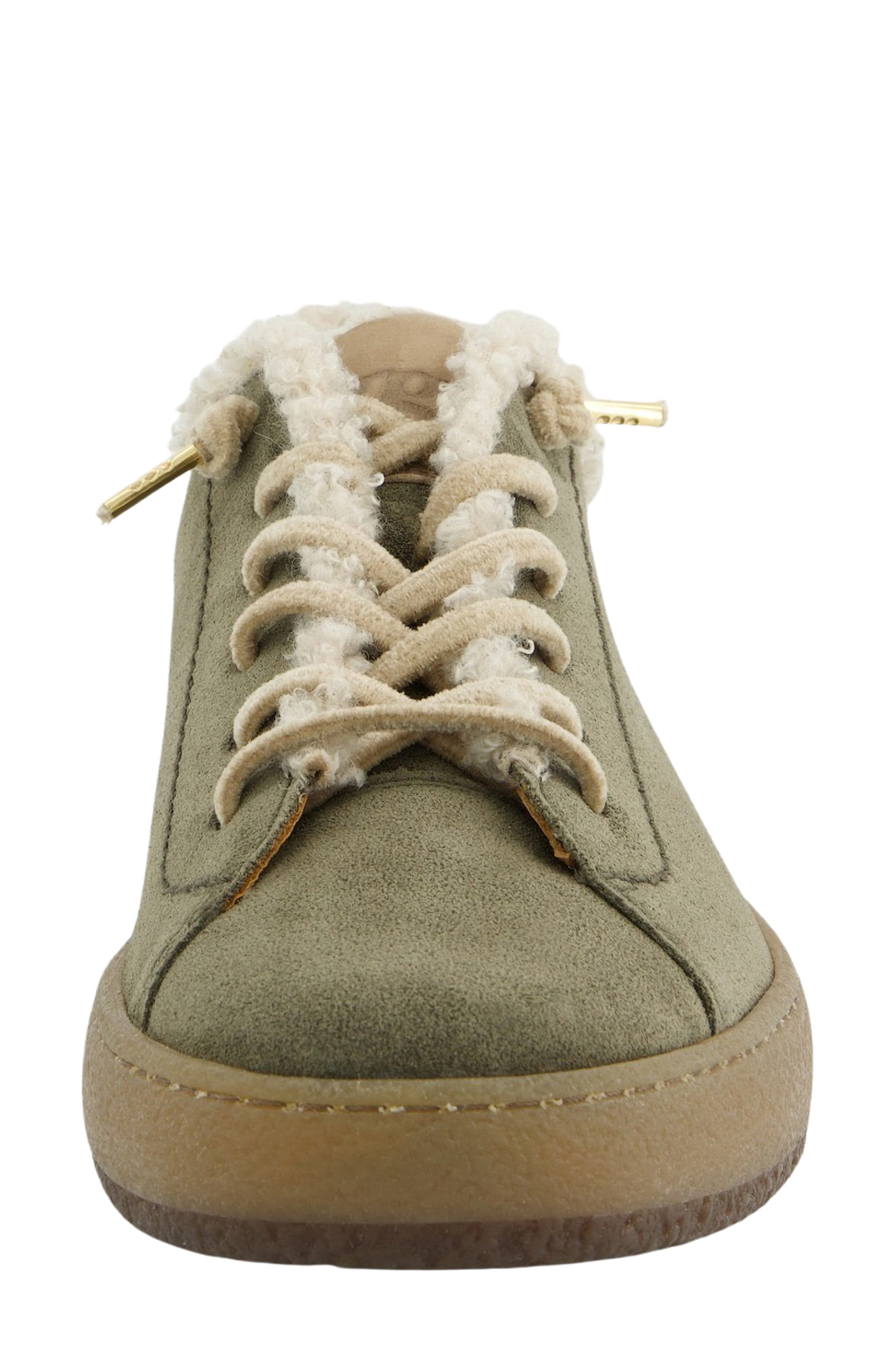 Fletcher Leather & Faux Shearling Sneaker, Alternate, color, OLIVE BISCUIT COMBO