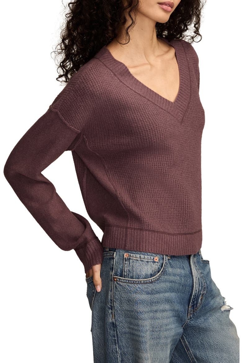 Waffle Knit V-Neck Sweater, Alternate, color, FLINT