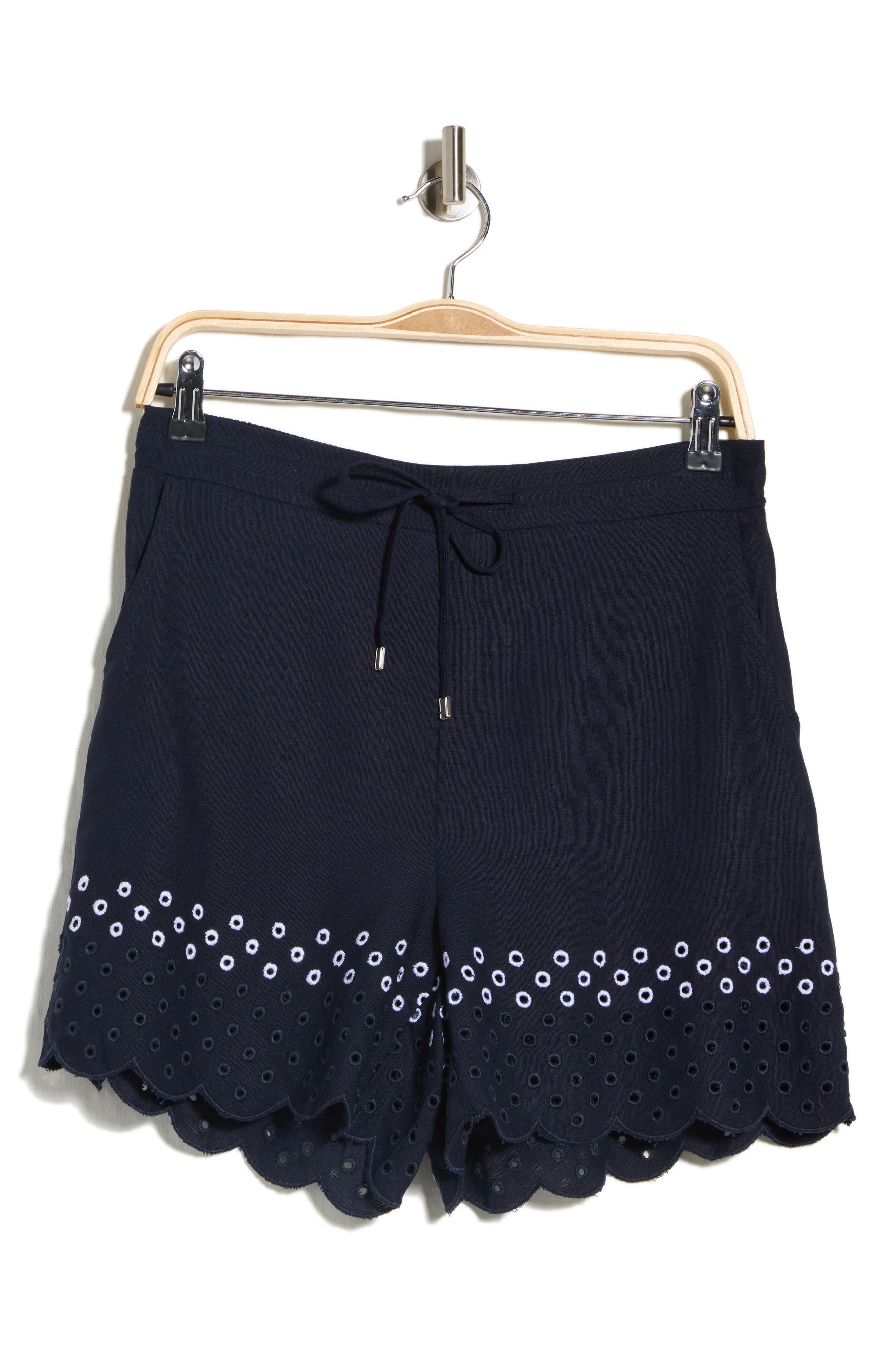 Ellen Tracy Scalloped Eyelet Drawstring Shorts