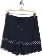 Ellen Tracy Scalloped Eyelet Drawstring Shorts