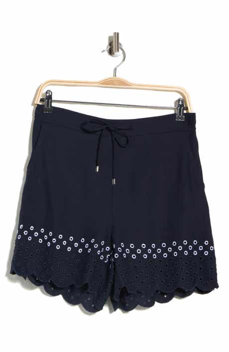 Ellen Tracy Scalloped Eyelet Drawstring Shorts