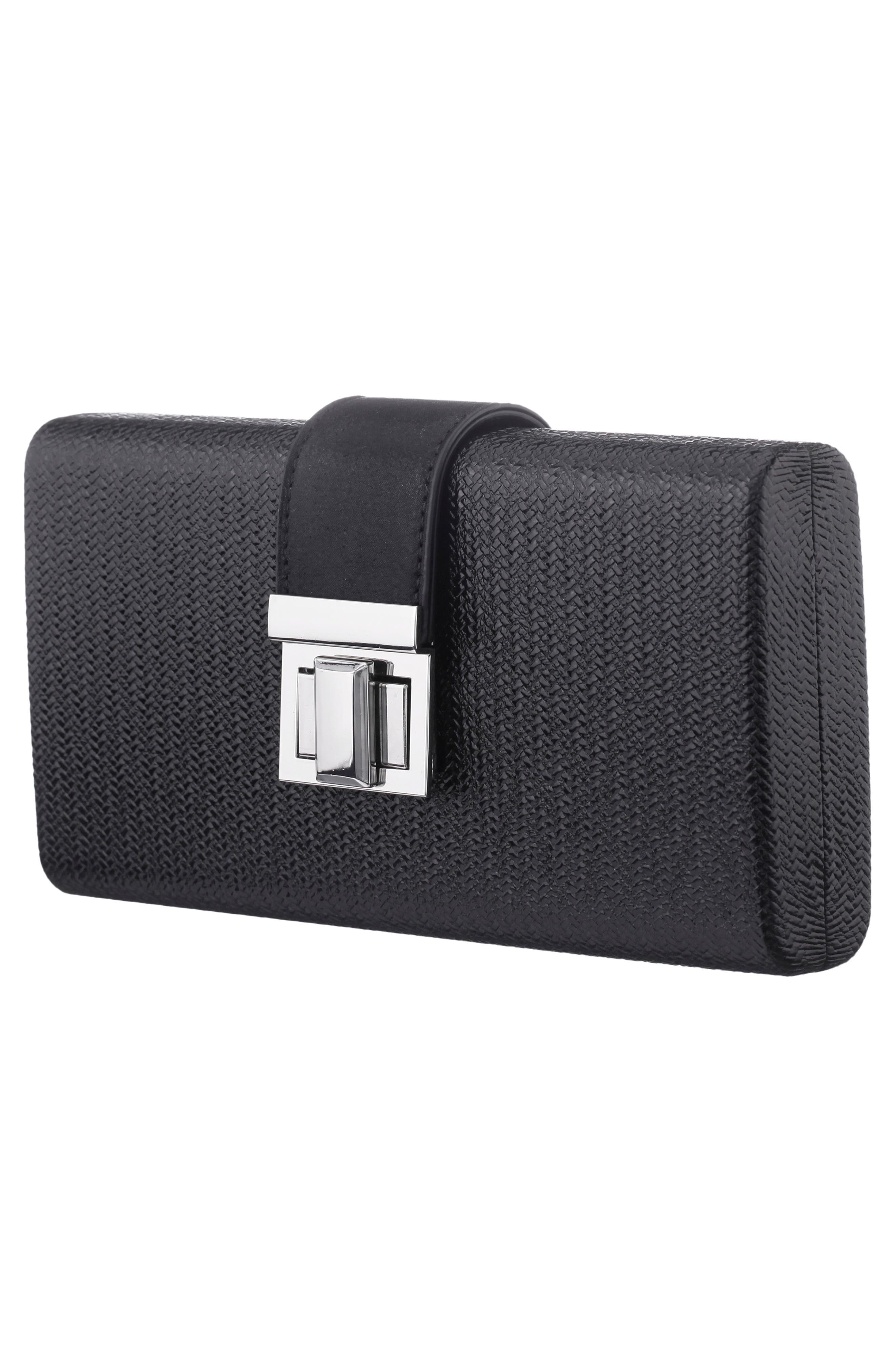 Nina Presly Faux Leather Clutch, Alternate, color, Black