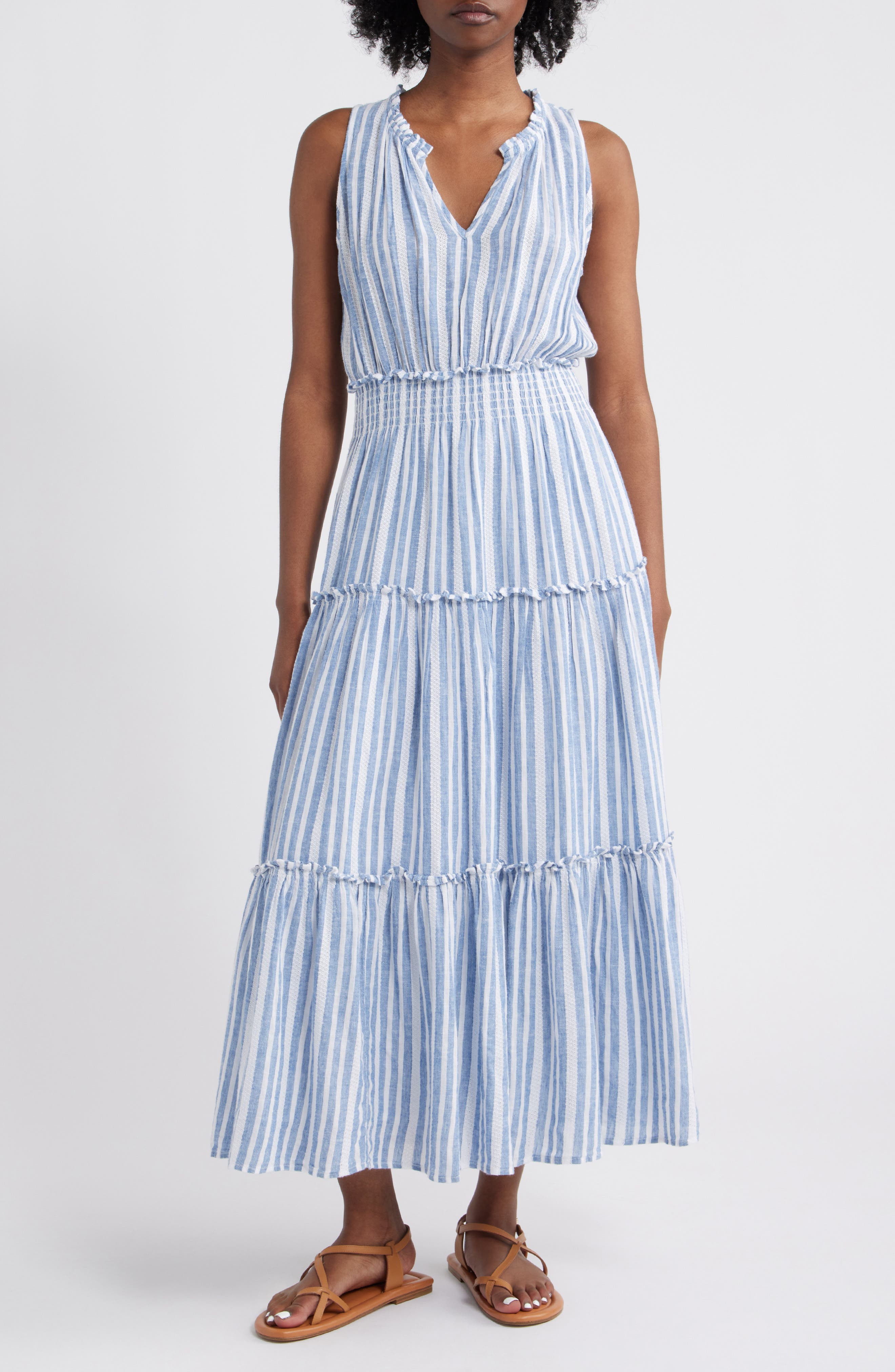 Rails Loulou Stripe Sleeveless Linen Blend Maxi Dress