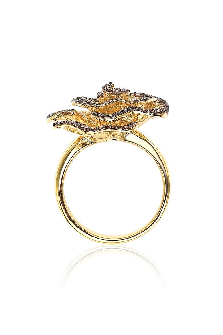 Flower Pavé Cubic Zirconia Ring, Alternate, color, BROWN