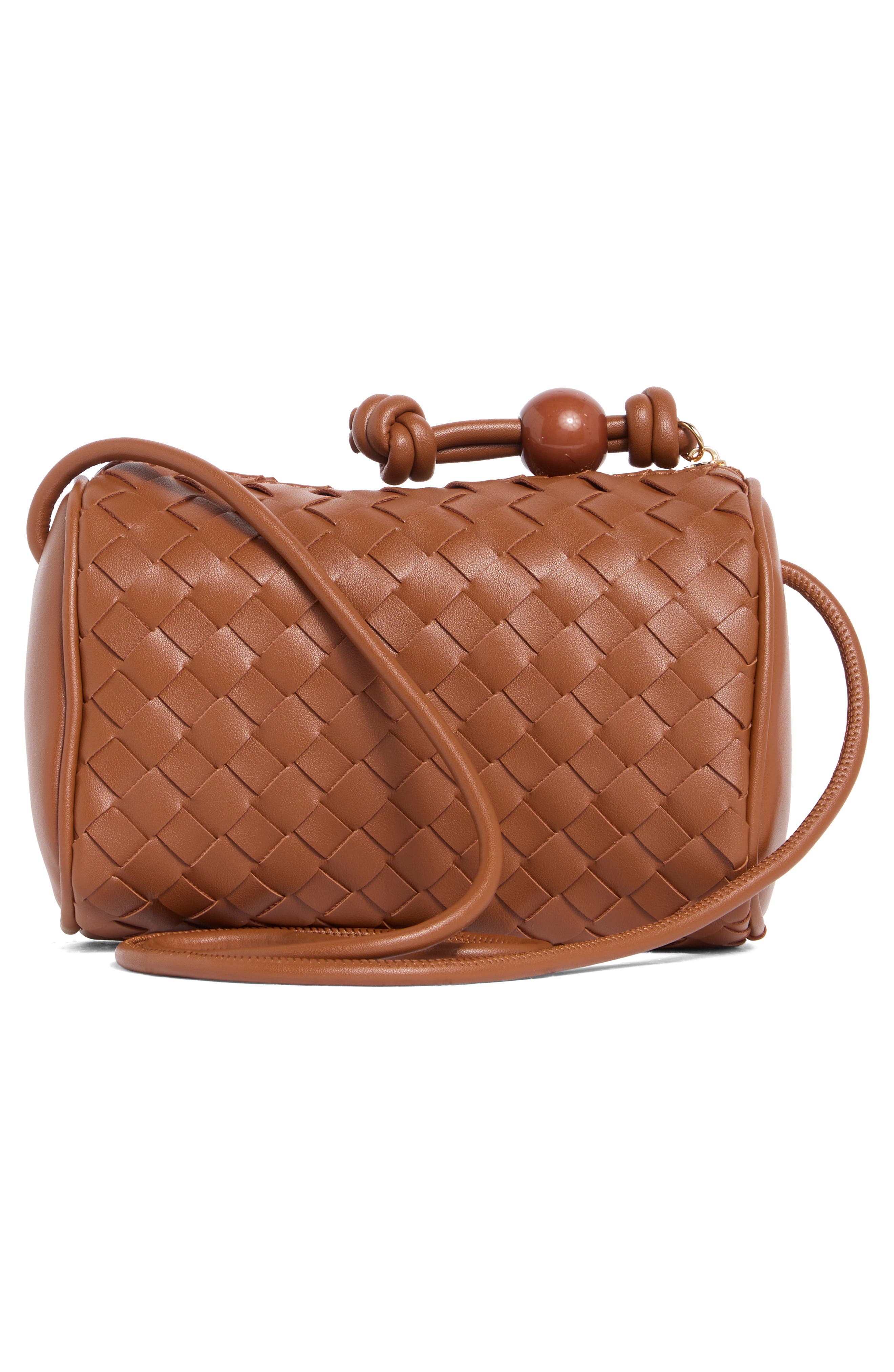 Woven Faux Leather Crossbody Bag, Alternate, color, CHOCOLATE