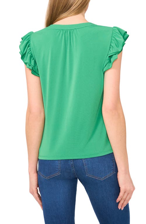 Cece V-neck Flutter Sleeve Shirt In Medium Green