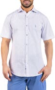 TailorByrd Geometric Floral Print Seersucker Short Sleeve Button-Up Shirt
