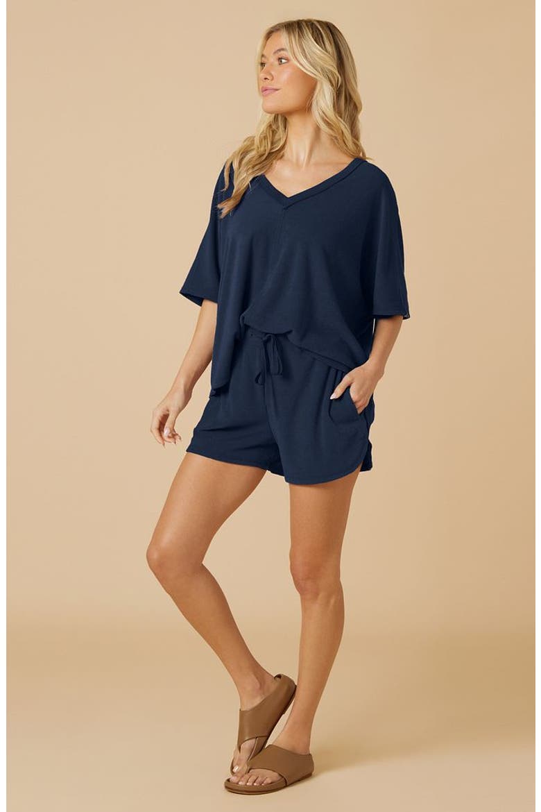 Terry Relaxed V-neck with Short Set, Alternate, color, Midnight