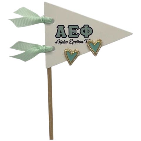 Alpha Epsilon Phi Heart Stud Enamel Earrings on Sorority Pennant Flag