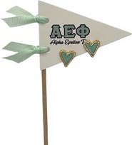 Color Shout Alpha Epsilon Phi Heart Stud Enamel Earrings on Sorority Pennant Flag