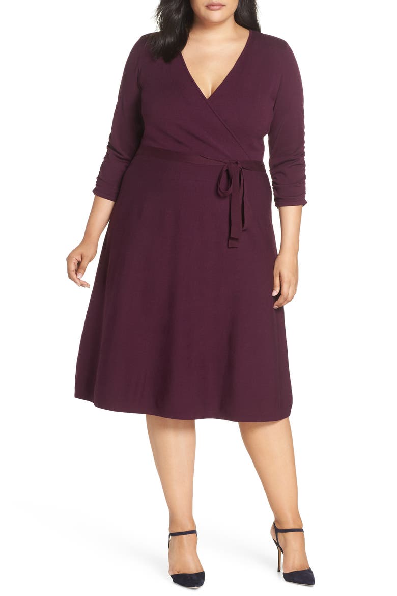 Midi Faux Wrap Dress, Main, color, WINE