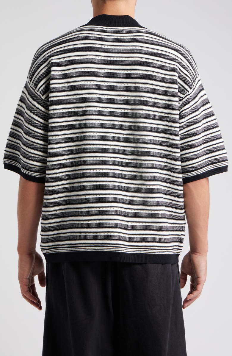 Topman Oversize Textured Stripe Johnny Collar Polo, Alternate, color, Black Multi