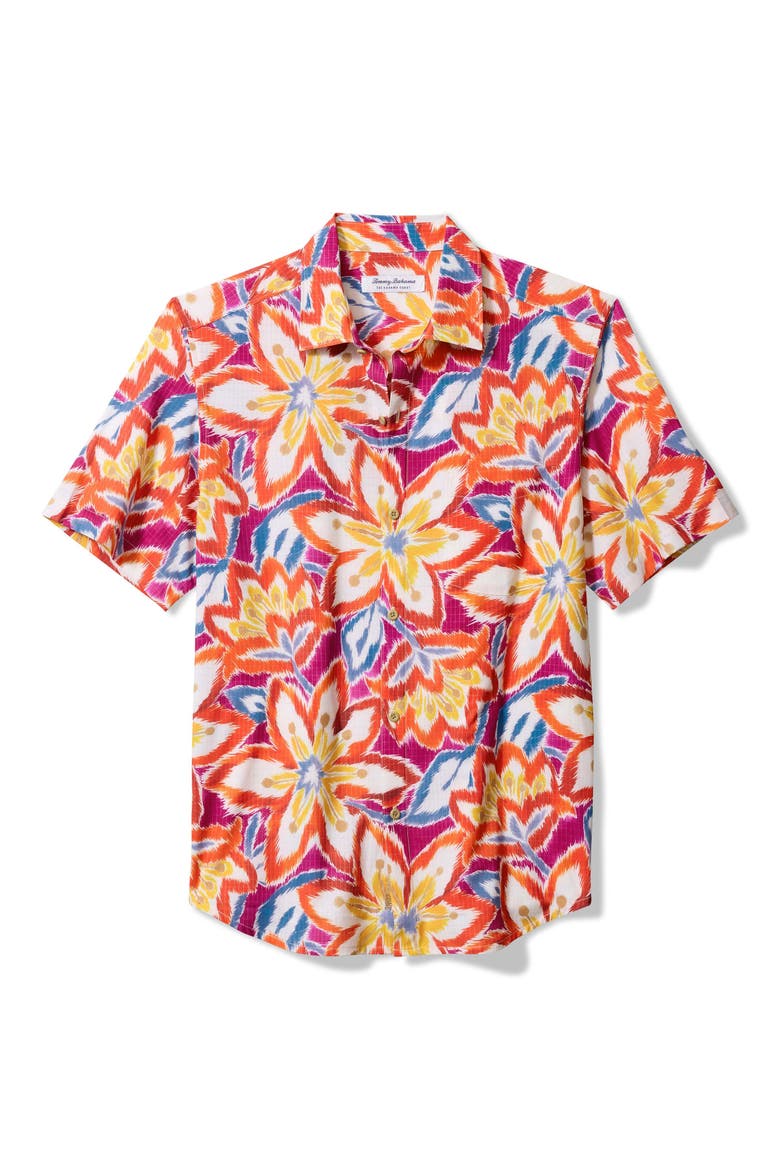 Bahama Coast Flora Fusion IslandZone® Short Sleeve Button-Up Shirt, Main, color, GEM BERRY