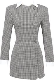 HOUSE OF CB Leoni Houndstooth Long Sleeve Minidress