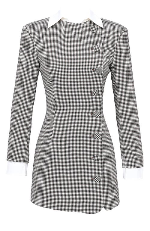 House Of Cb Leoni Houndstooth Long Sleeve Minidress In Brown And Black Check
