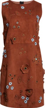 Marni Floral Appliqué Suede Shift Dress