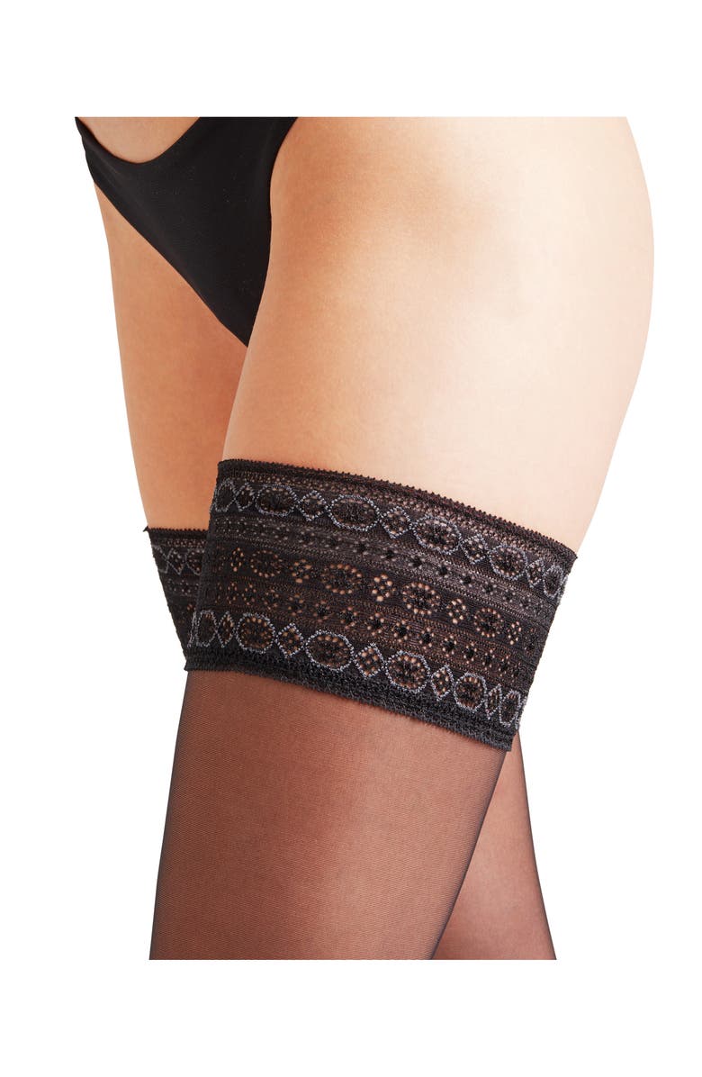 Falke Seidenglatt 15 Stay-Up Stockings, Alternate, color, Black