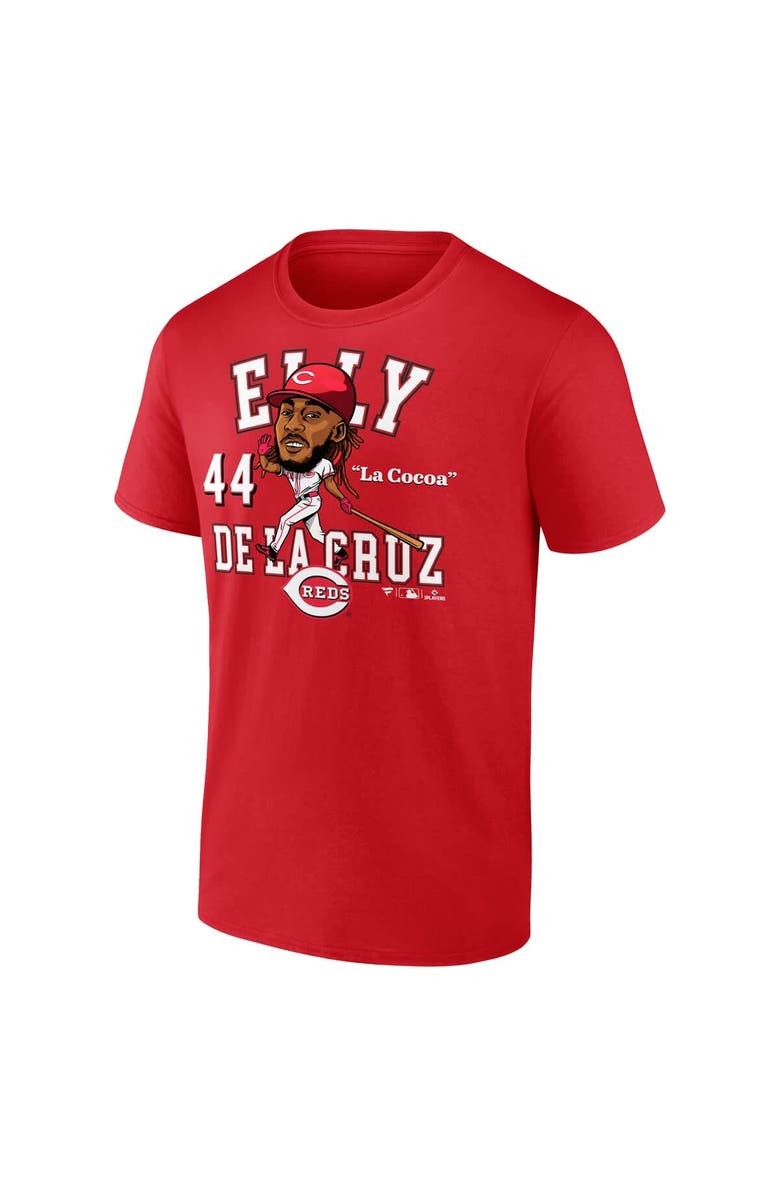 FANATICS Men's Fanatics Elly De La Cruz Athletic Red Cincinnati Reds Hometown Caricature T-Shirt, Alternate, color, Athletic Red