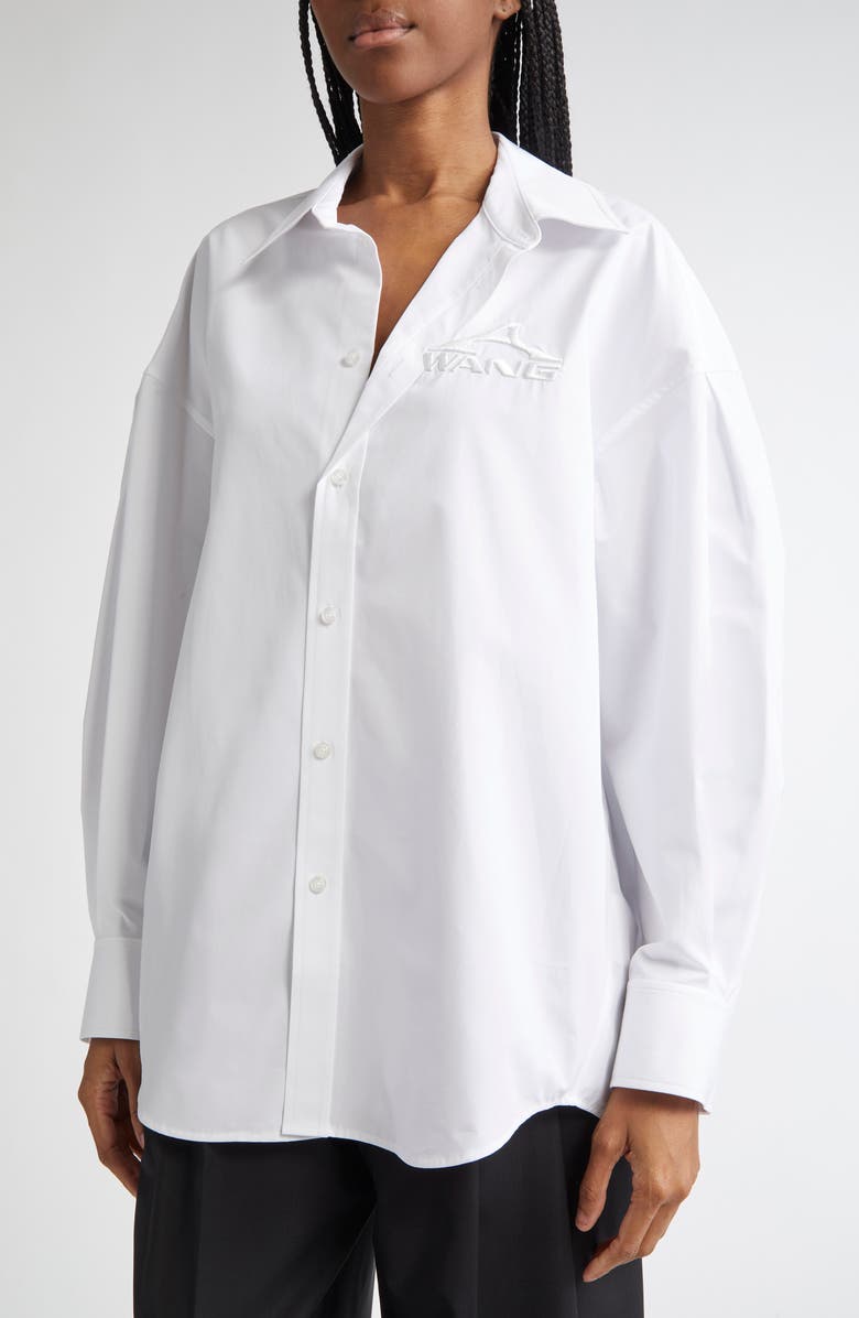 Alexander Wang Embroidered Logo Oversize Button-Up Shirt, Alternate, color, 